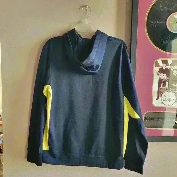 Nike Mens Medium Therma Fit Knockout Hoodie Sweatshirt Dark Blue /Neon Yellow - Picture 3 of 11